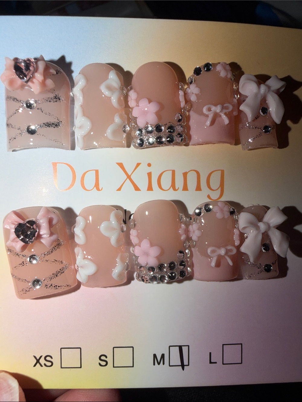 3D Pink Floral Rhinestone Press-On Nails